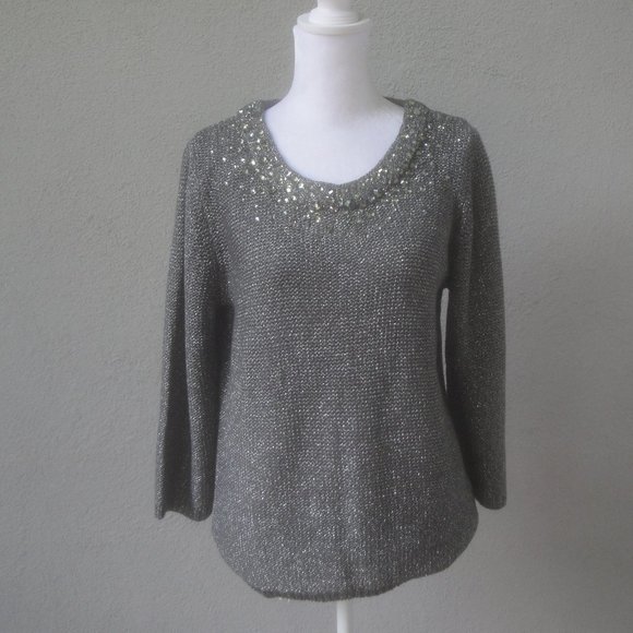 Ruby Rd Sweater Embellished Gray-Green Petite Petitte XL - Picture 1 of 5
